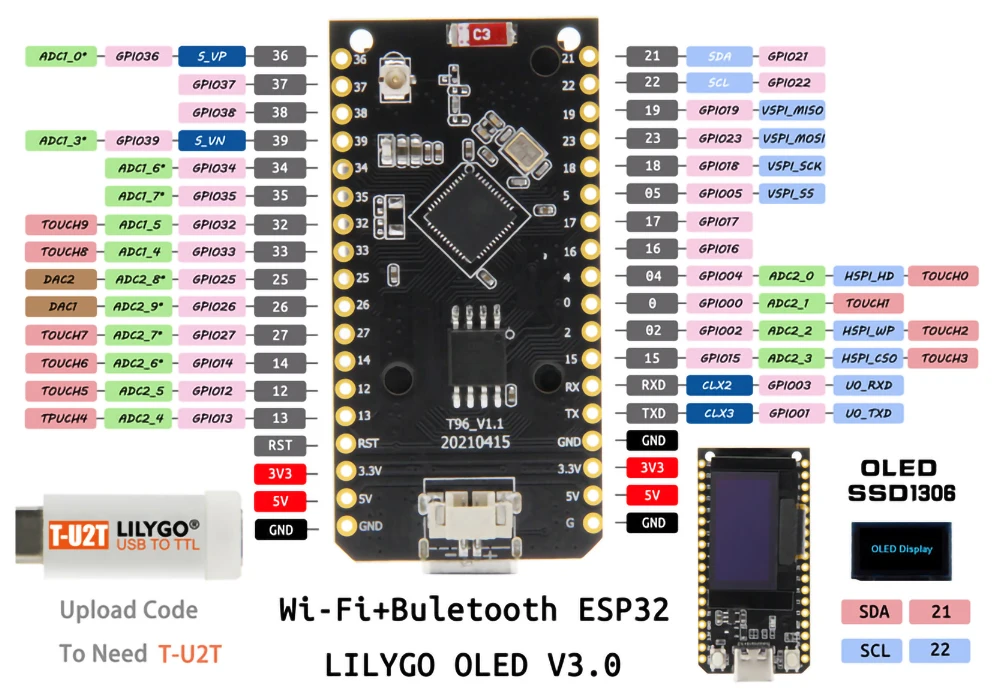 ® ESP32 OLED V3.0 Development Board Wi-Fi Bluetooth Wireless Module SSD1306 0.96