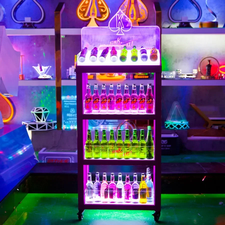 Luxury Wine Cabinet Modern Bar Dinning Room Led Mobile Lights Bottle Holder Wedding Wine Rack Decor Porte Vin Club Furniture