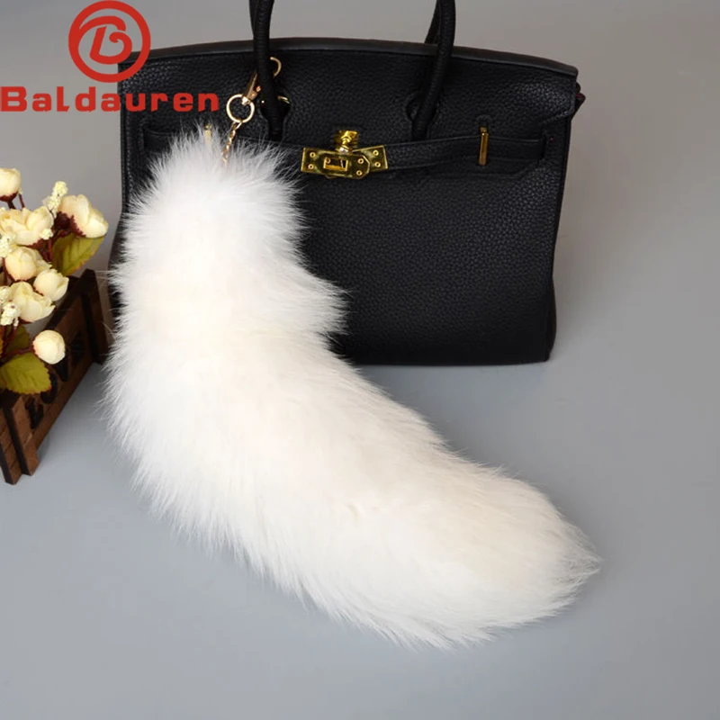 Heißer Verkauf Mode Fuchs Schwanz Schlüssel bund Wolf Schwanz Pelz Quaste Tasche Tag schwarz und braun Pom Pom Charme Schlüssel ring Halter Riemen Kette Geschenke