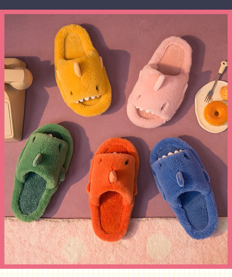 Shevalues Cartoon Plüsch Shark Hausschuhe Für Frauen Männer Winter Weiche OpenToe Hause Schuhe Frauen Innen Haushalt Warme Baumwolle Hausschuhe – Detail 6
