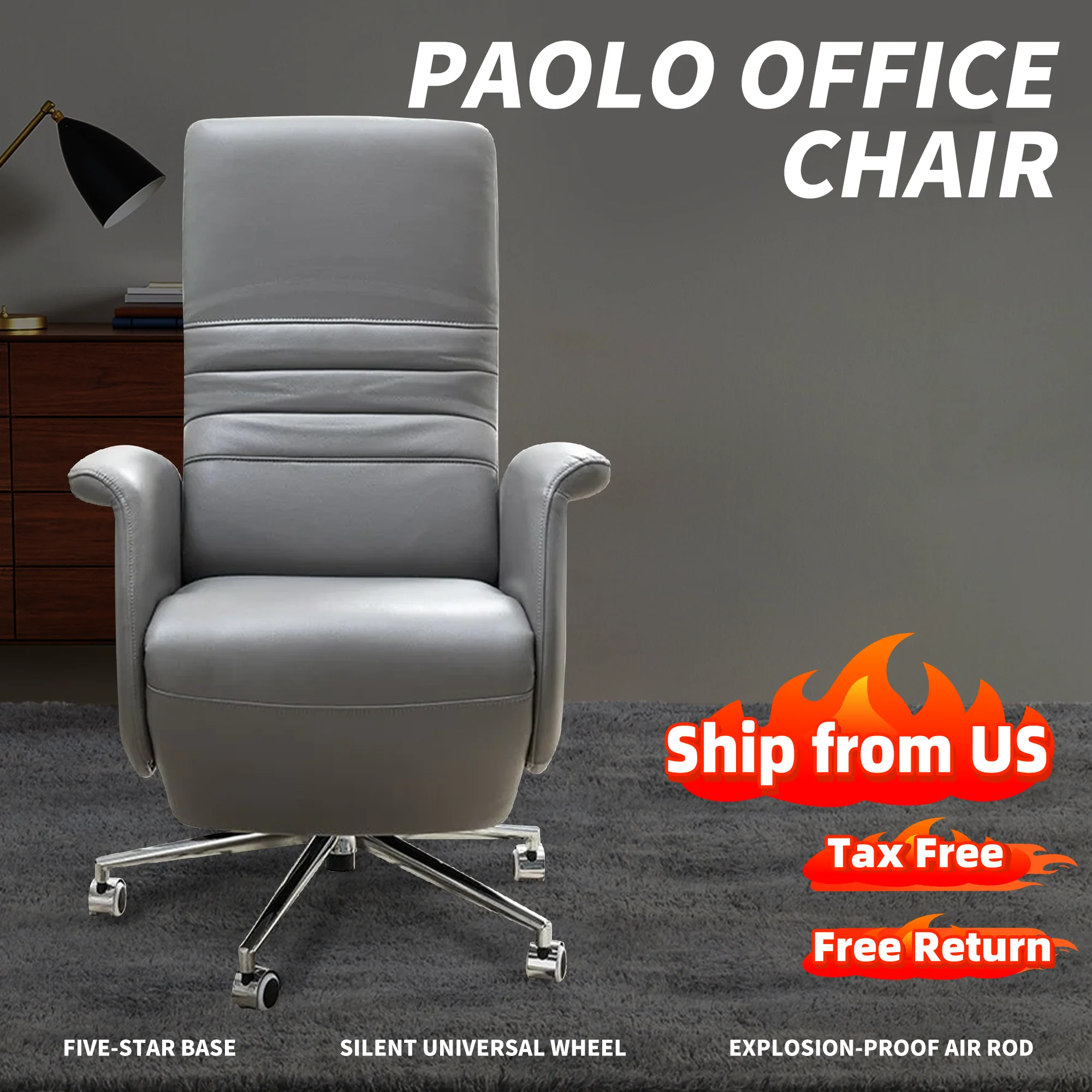 

Kinnls Paolo Backrest Chair Genuine Leather Office Chair Fully Reclining Boss Chair with Footrest Managerial Gaming Chairs