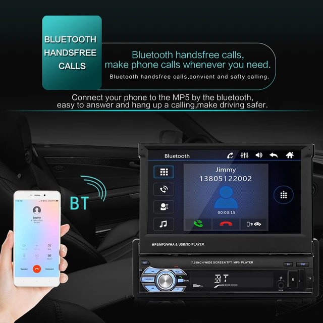 Universal 7 IPS Retractable Screen 1 din Car Radio Android Carplay Auto  gps Navigation 1Din Android 11 Multimedia Video Player - AliExpress