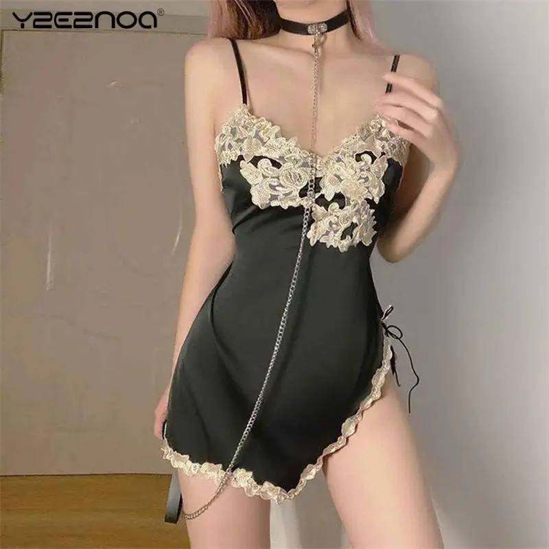 

1pc Sexy Women Sleepwear Open Back Split Nightwear Sling V-neck Short Nightdress