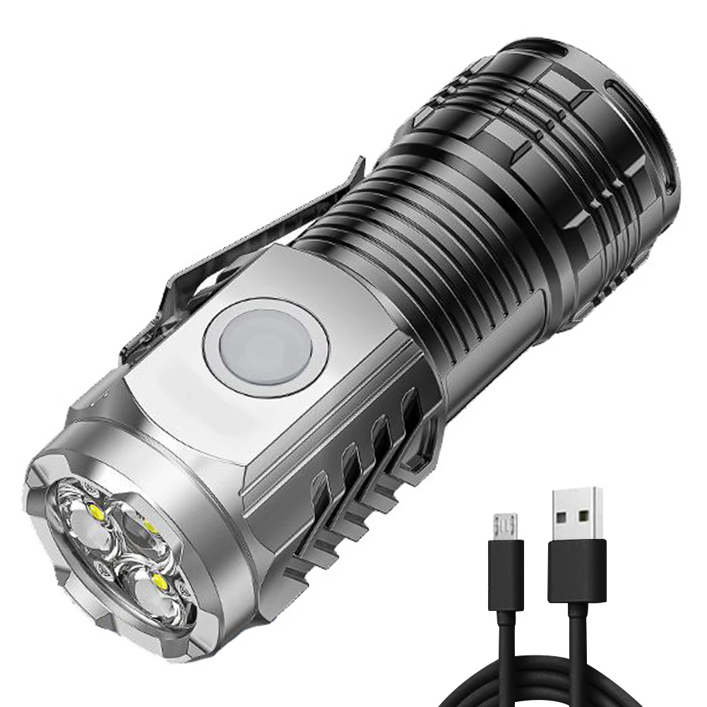 3 LED 컴팩트 캠핑 토치, C타입, 마이크로 USB 충전, 휴대용 손전등, 야외 낚시 비상 작업등