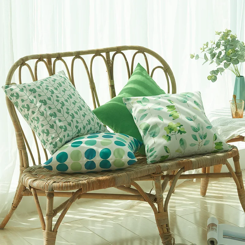 

Double-Sided Printed Pillowcase 45x45 Cm Fresh Home Decoration Green Leaf Dots Household Sofa Cushion Cover without Core