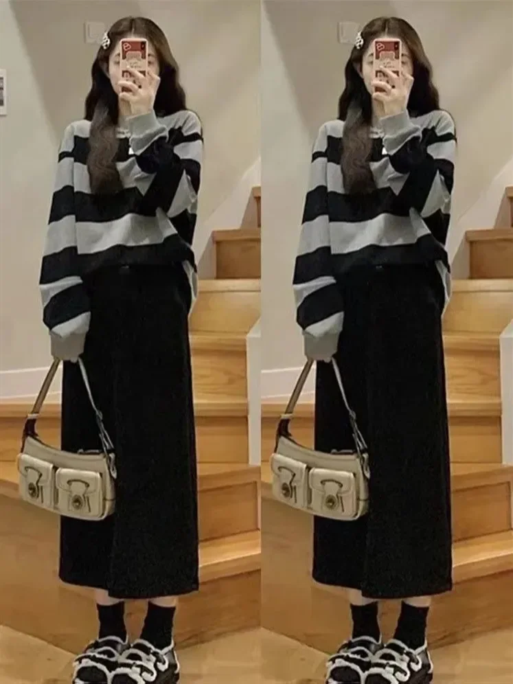 Loose Maternity Sweatshirt Top plus Belly Support Half Skirt Casual Pregnancy Set New Autumn Korean Style Comfortable Maternity