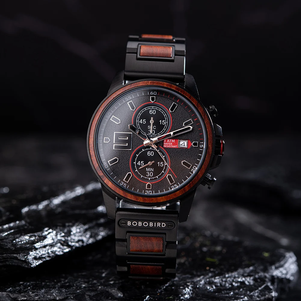 

Часы мужские деревянные с японским кварцевым механизмом и хронографом
