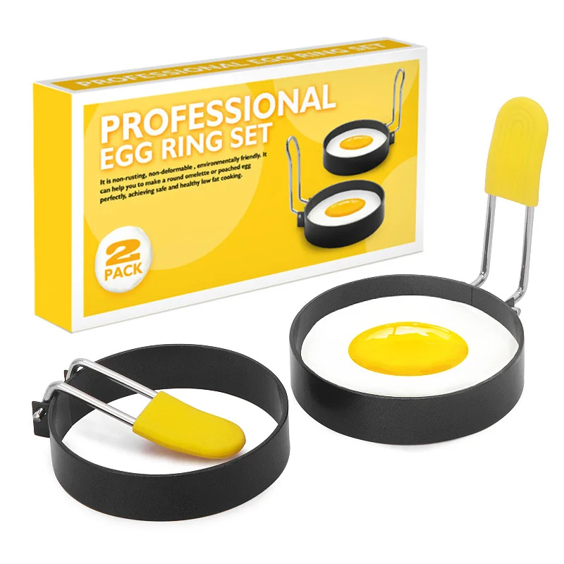 

2Pcs Egg Ring Set Non-stick Fried Egg Mold Metal Pancake Shaper Egg Cooker Rings Circle Omelet Cooking Mould Kitchen Accessories
