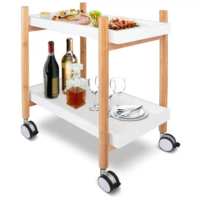 

2-Tier Serving Cart - Serving Cart with Removable Trays and 4 Wheels