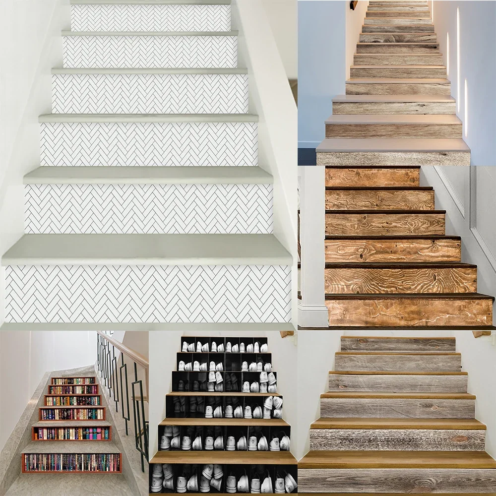 Sticker Decoration 3D Sticker Paper Retro Wood Grain Stair Sticker Vinyl PVC Waterproof Self-Adhesive Personalized DIY Floor Creative Decorative Stair Sticker