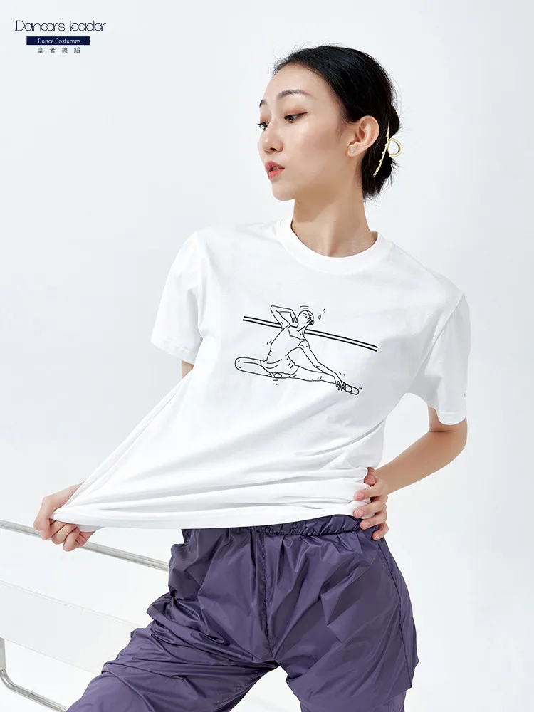 

Ballet Dance Clothes Top Summer Classical Dance Dance Practice Clothes Art Test Body Clothes Printed Short-sleeved T-shirt