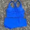 Solid Color Women Soft Gym Yoga Set Cycling Short Legging 2pc Cross Sport Bra Tracksuit Suit Comprehensive Training Jog Athletic 3