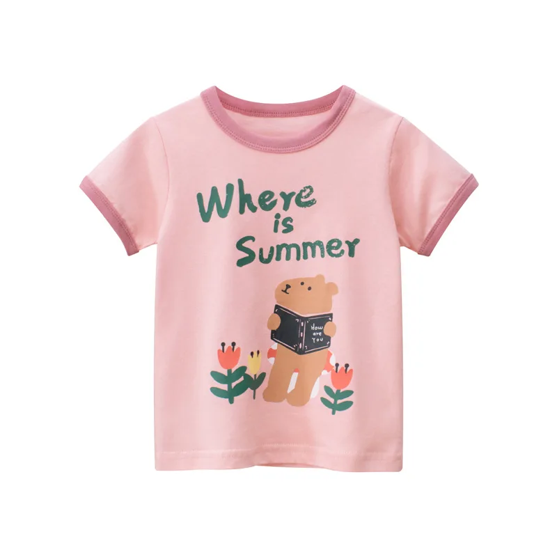 

2-8T Cotton Kid Girls Tshirt Toddler Kid Baby Girls Clothes Short Sleeve Cartoon T Shirt Cute Sweet Infant Top Summer Tee Outfit
