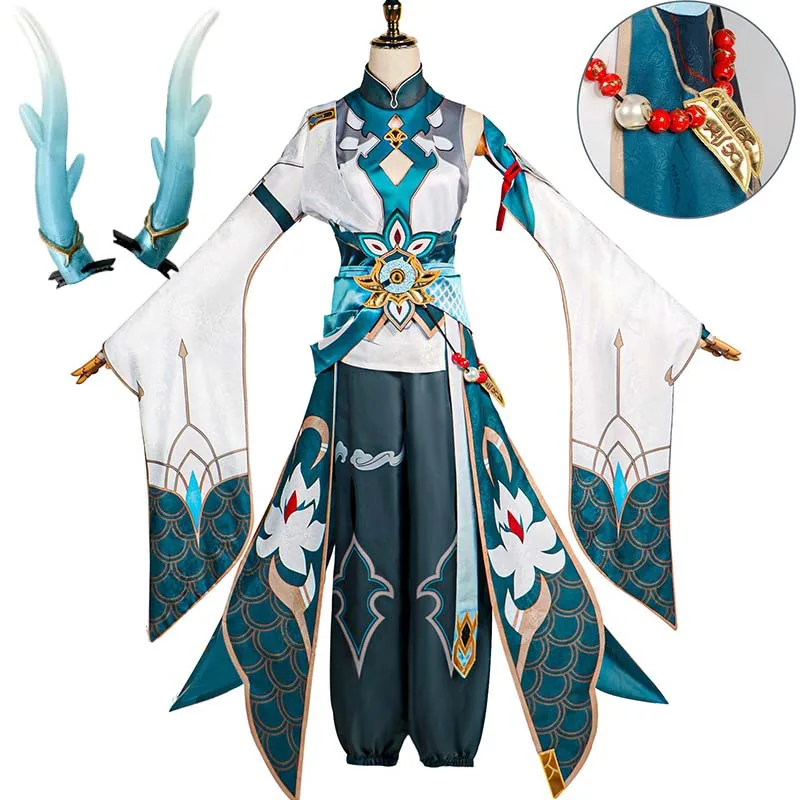 Imbibitor Lunae Cosplay Dan Heng Costume with Headwear Earrings Suit Halloween Props for Anime Comic Con Danheng Outfits cosplay costume