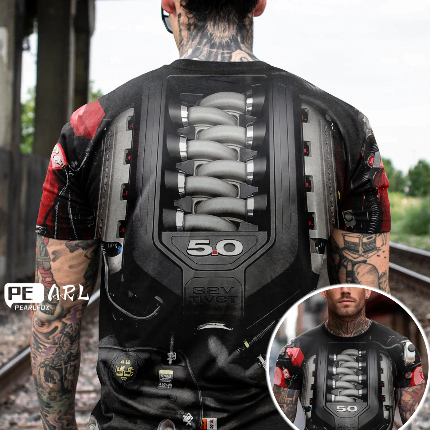 

Мужская футболка с коротким рукавом, Повседневная дышащая футболка в стиле панк с 3D-принтом гоночных двигателей, одежда в стиле ретро, лето 2024