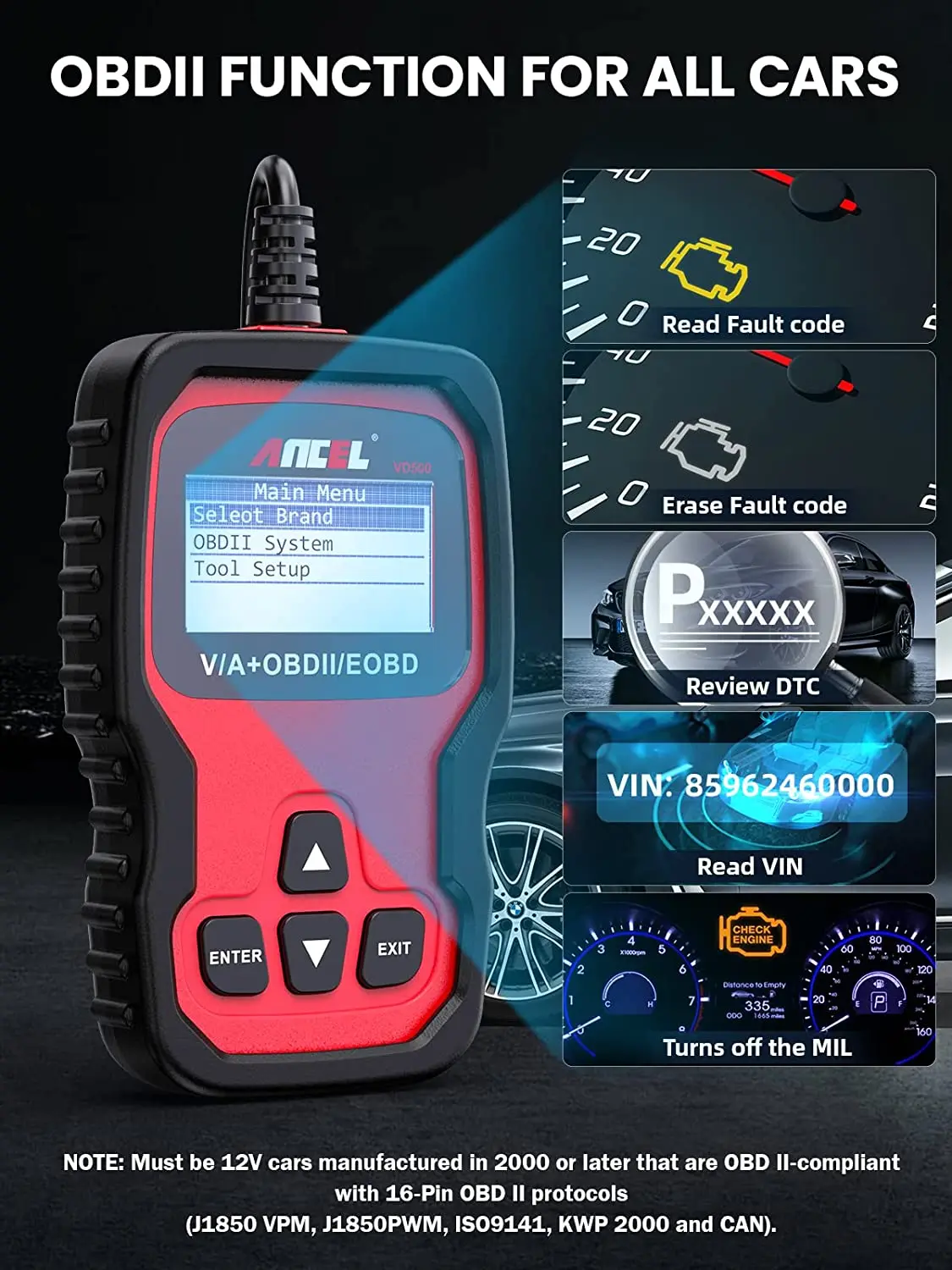 Car Fault Code Reader ANCEL VD500 OBD2 Scanner For Volkswagen VW Audi Skoda Seat Check Engine Light EPB ABS SRS Code Reader Car Diagnostic Tool