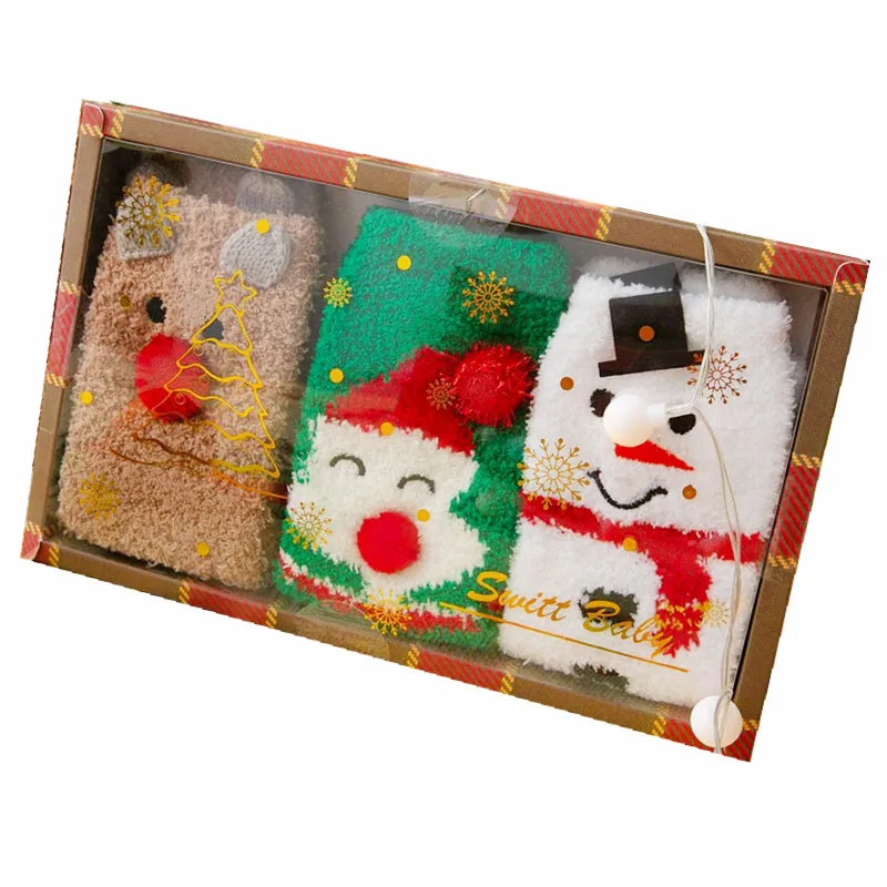 Christmas Coral Fleece Socks Women's Autumn And Winter Home Plus Velvet Padded Floor New Year Gift Winter Gift Box Sleep Socks