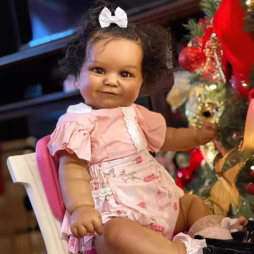 

24-дюймовая афроамериканская кукла Мэдди, черная кожа, Реборн, маленькая девочка, готовая кукла с корнями волос, игрушка ручной работы, подарок