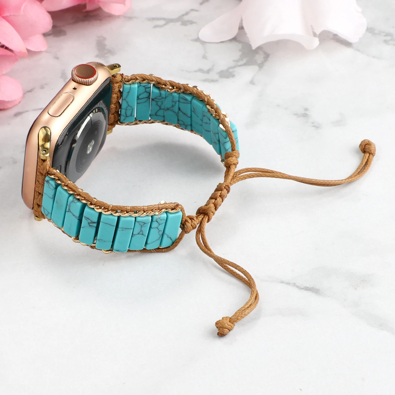 Strap For Apple Watch Ultra Bohemian Natural Stone Braided Bracelet Band For iWatch 8 7 6 5 4 3 SE 49mm 45mm 44mm 41mm 40mm Belt
