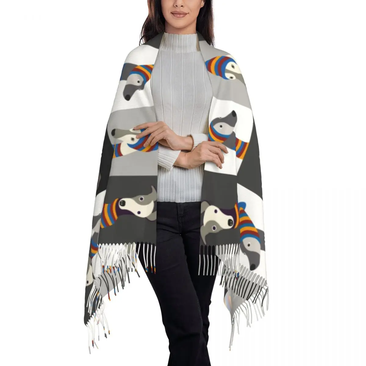 Funny Cartoon Greyhound Whippet Dog Tassel Scarf Women Soft Sighthound Hound Shawl Wrap Female Winter Scarves 3