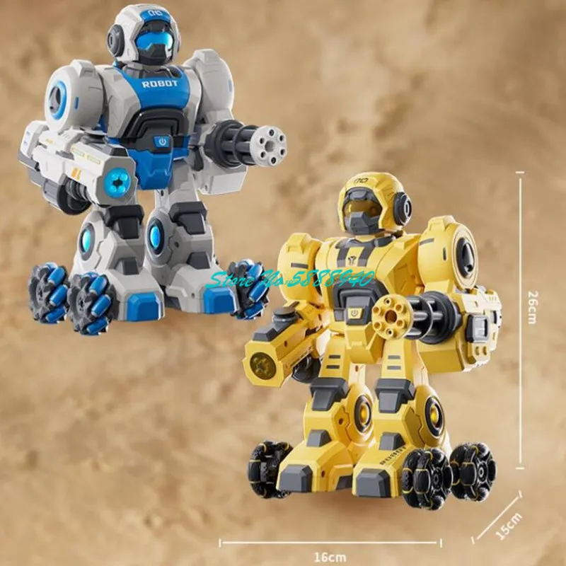 Electric 360° Rotation Launch Bullet Remote Control Robot 2.4G LED Lighting Sound Simulation Smoke Smart Sensing Rc Robot Toy 6