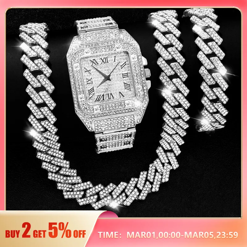 Collar-reloj-y-pulsera-Iced-Out-para-hombres-Hip-Hop-14MM-cadena-cubana ...