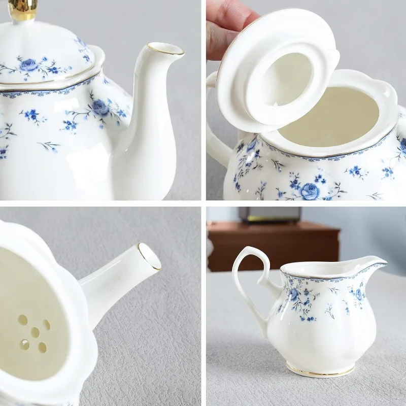 Porcelain Tea Set, British Floral Teapot with Tea Cups, Women Party Set for 6