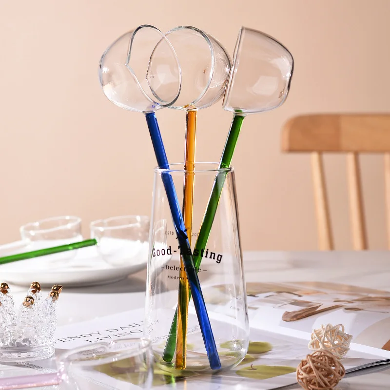Transparent Glass Spoon Creative High Temperature Resistant Colorful Long Handle Soup Ladle Household Kitchen Spoons gold spoon set glass dessert spoon