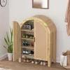 Arched Shoe Cabinet with Doors, 4-Tiers Shoe Storage Cabinet with 2 Adjustable Shelves, Farmhouse Freestanding Shoe Rack 1