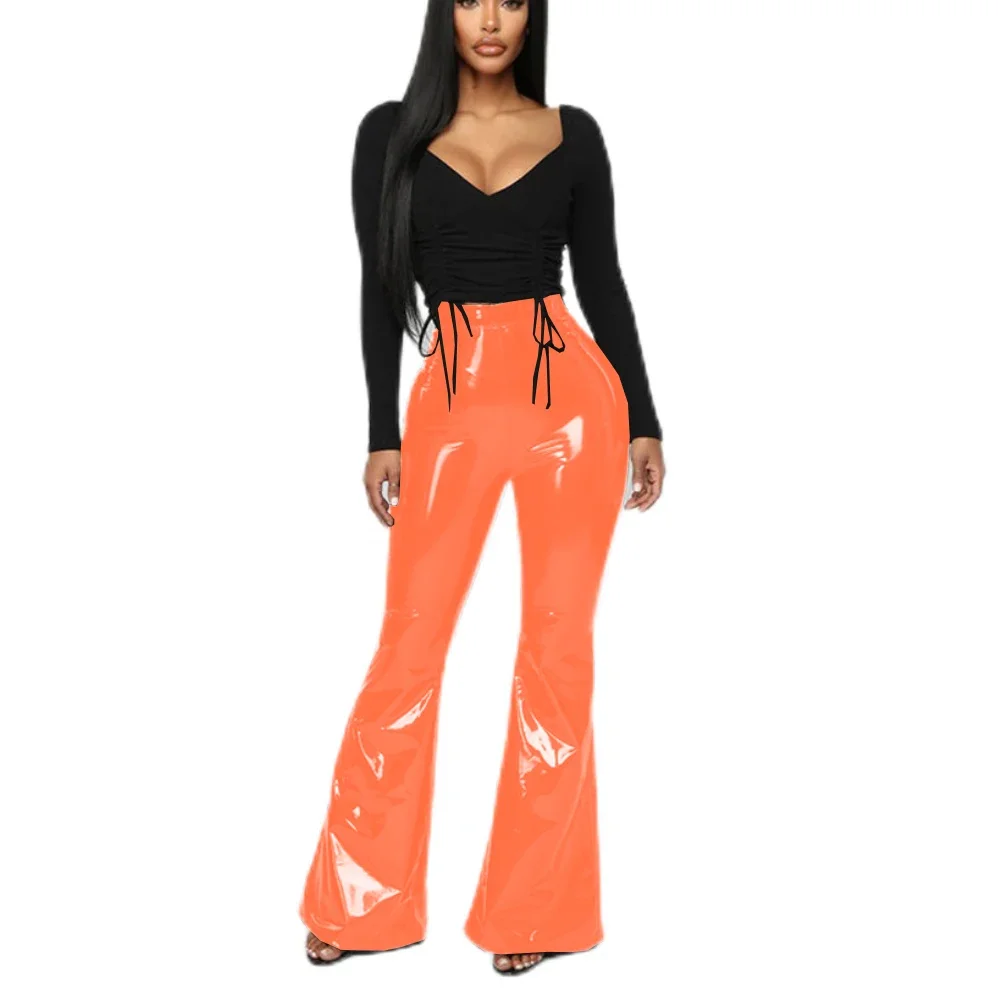 Women High Waist Flare Leggings Solid Trousers Sexy Bodycon Trousers Club Pants Fashion Patent Leather Clothing Streetwear 7XL
