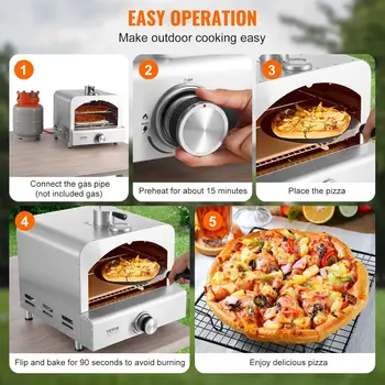 Outdoor Pizza Oven, 2-IN-1 Gas Pizza Maker & Grill, Propane Griller with Pizza Stone, Visual Door and Built-in Thermometer, 6