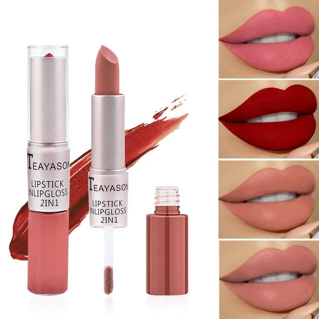 1PC Pink Lipstick Sexy Lip Gloss 2 In 1 Lip Tint Waterproof Long -Lasting Moisture Red Lip Matte Lipstick Make-Up For Women 2