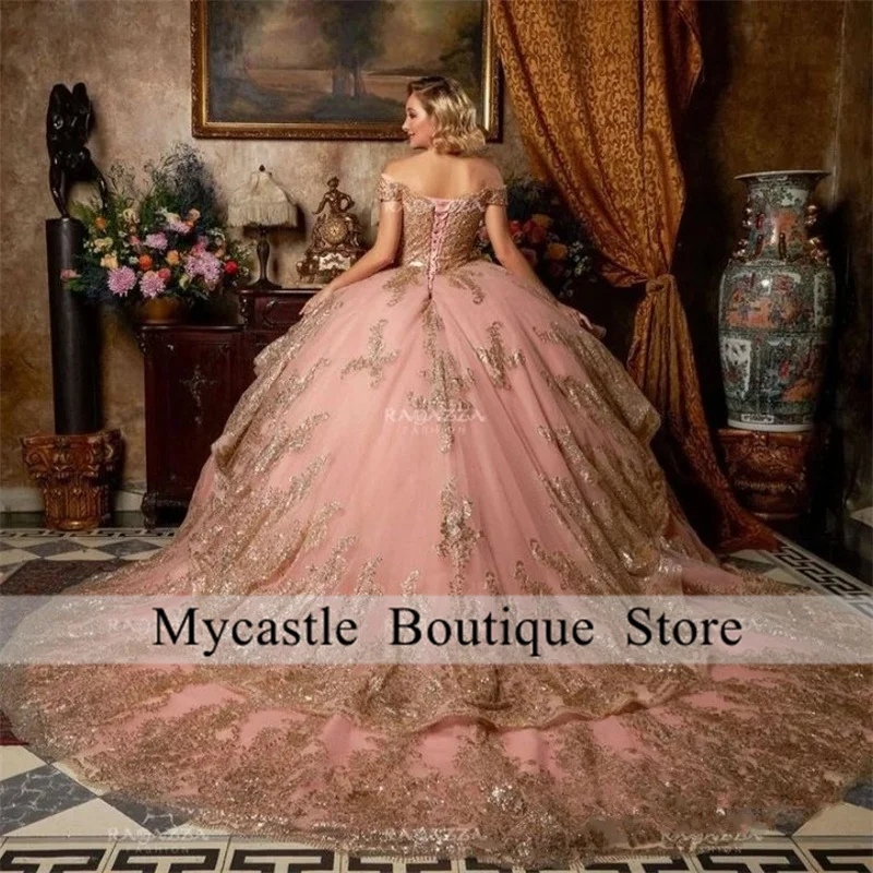 Mexican Royal Blue Quinceanera Dresses Ball Gown Gold Beaded Lace Appliques Sweet 16 Dress Princess Lace Up Vestido De 15 A&ntilde;os