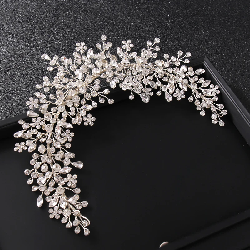 

Trendy Wedding Tiara silver Flowers Leaves Crystal Head Band Bride Wedding Hair hair accessories for girls new in Women jewelry