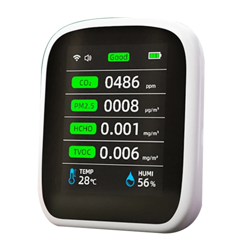 

Портативный Измеритель качества воздуха 8 в 1 с Wi-Fi, тестер температуры и влажности, PM1.0, PM2.5, PM10, CO2, TVOC, HCHO