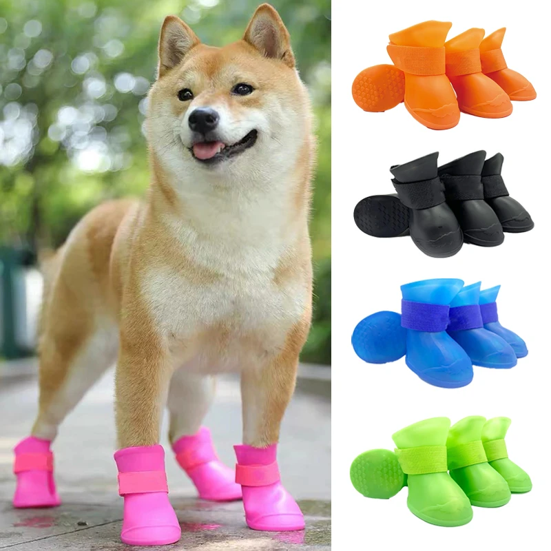 4pc Pet Waterproof Rain Shoe Antislip Rubber Boot For Dog Cat Durable