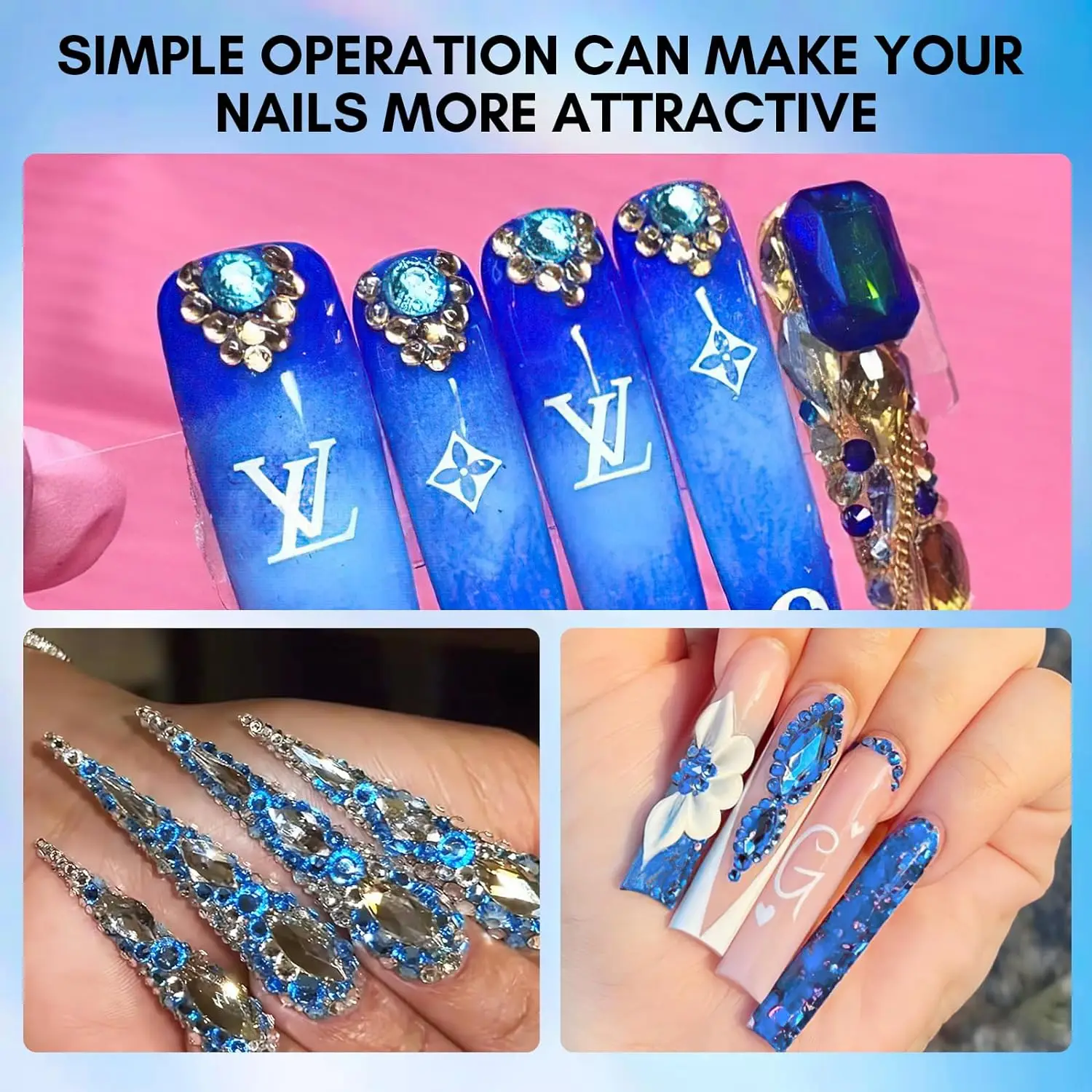 30g Makartt Rhinestone Glue with Royal Blue Glass Crystal Kit  for Shine Nail Art Manicure Makeup DIY Decoration Gem Jewelry 5