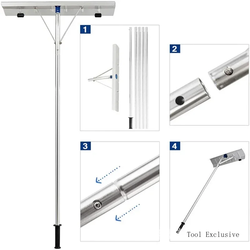 Roof Snow Scraper Aluminum Alloy Shovel Retractable Snow Scraper with Wheels 20 Ft High Snow Removal Tools Lightweight Durable