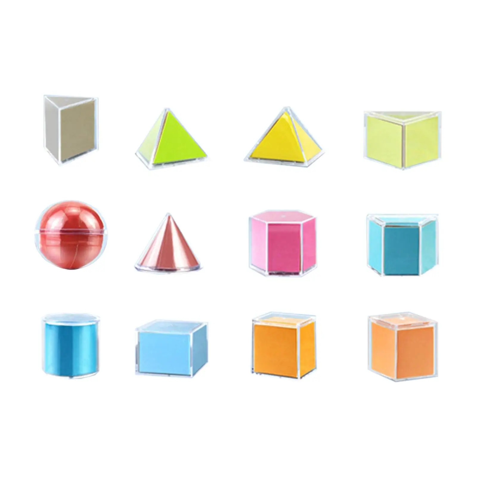 12Pcs 3D Geometric Shapes Blocks Manipulatives Transparent Math Toys Montessori for Kindergarten Home Elementary Preschool Kids