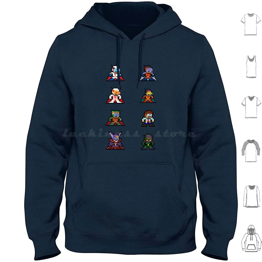 Gatchaman Character Ensemble Felpa Con Cappuccio In Cotone Manica Lunga Anime Gatchaman Gforce Battle Of The Fiories Botp Pixelart Science Team