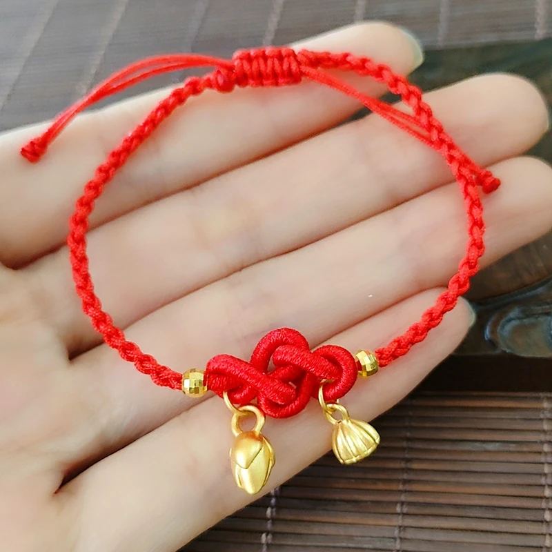 

1pcs Pure 999 24K Yellow Gold Women Lucky Lotus Bud Beads Bracelet 1-1.2g