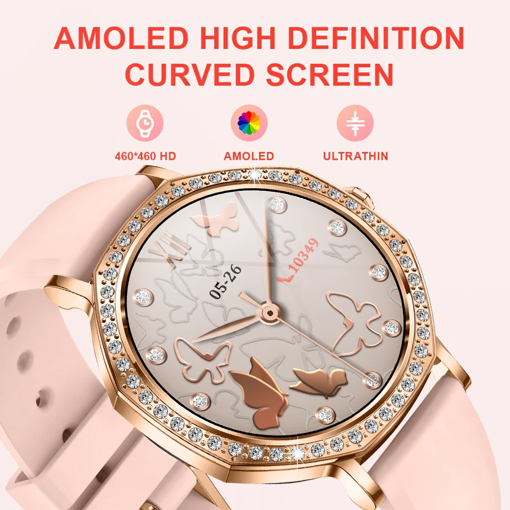 새로운 패션 여성용 스마트워치 AMOLED HD 스크린 블루투스 통화 IP68 방수 안드로이드 및 iOS에 적합 여성용 스마트워치