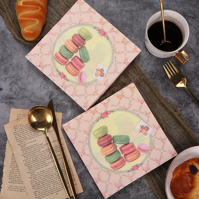 Paper Napkins Tissue Paper Decoration 20pcs/pac New Macaron Colorful Printing Paper Napkins Dessert Store Wedding Party Butterfly Bone Bart Paper Wet and Dry 33*33cm