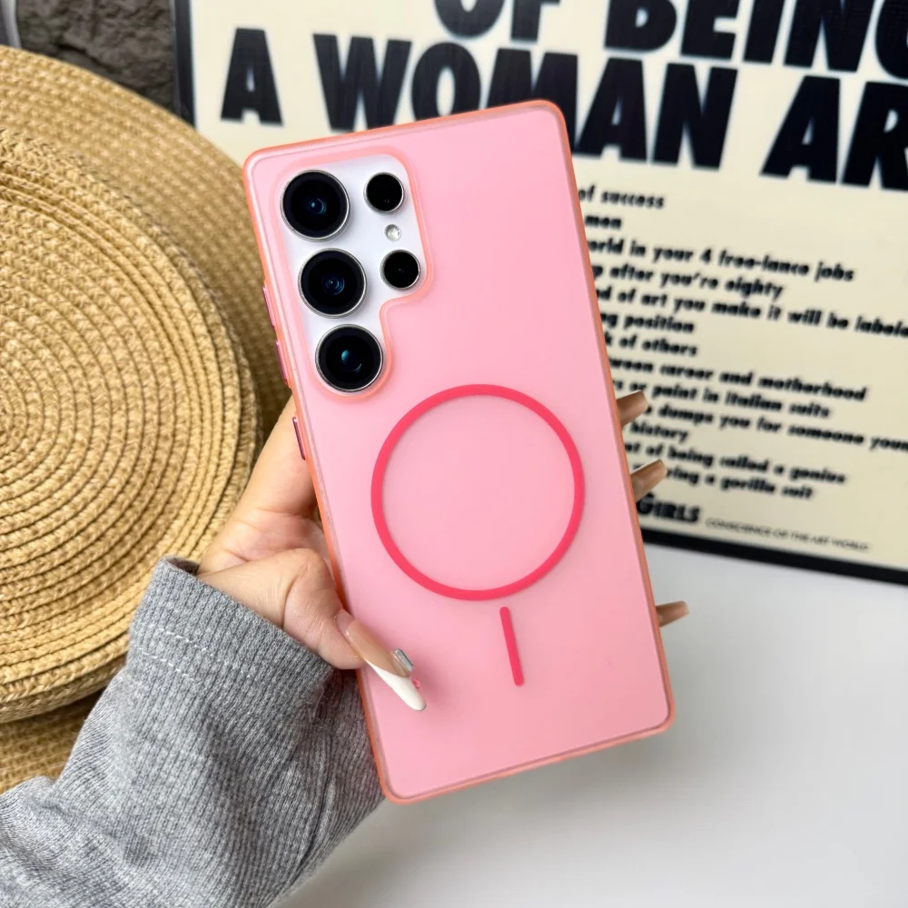 Translucent Matte Magnetic Shockproof Phone Case with Wireless Charging Compatibility