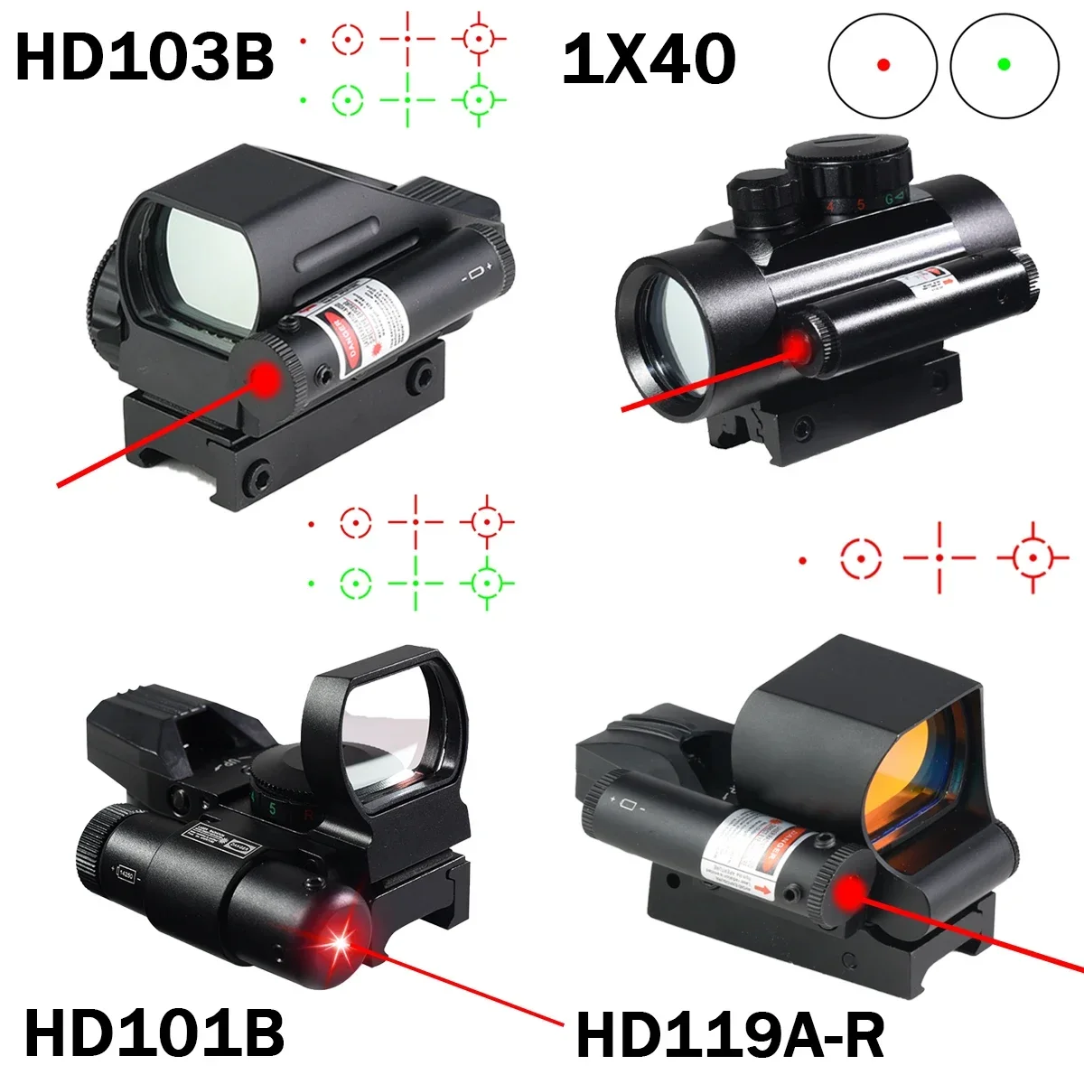 Red Dot Sight with Laser Series HD103 HD101 4 Reticle Optics Sight Red Green Dot Airsoft Scopes Glock Hunting Rifle Scope