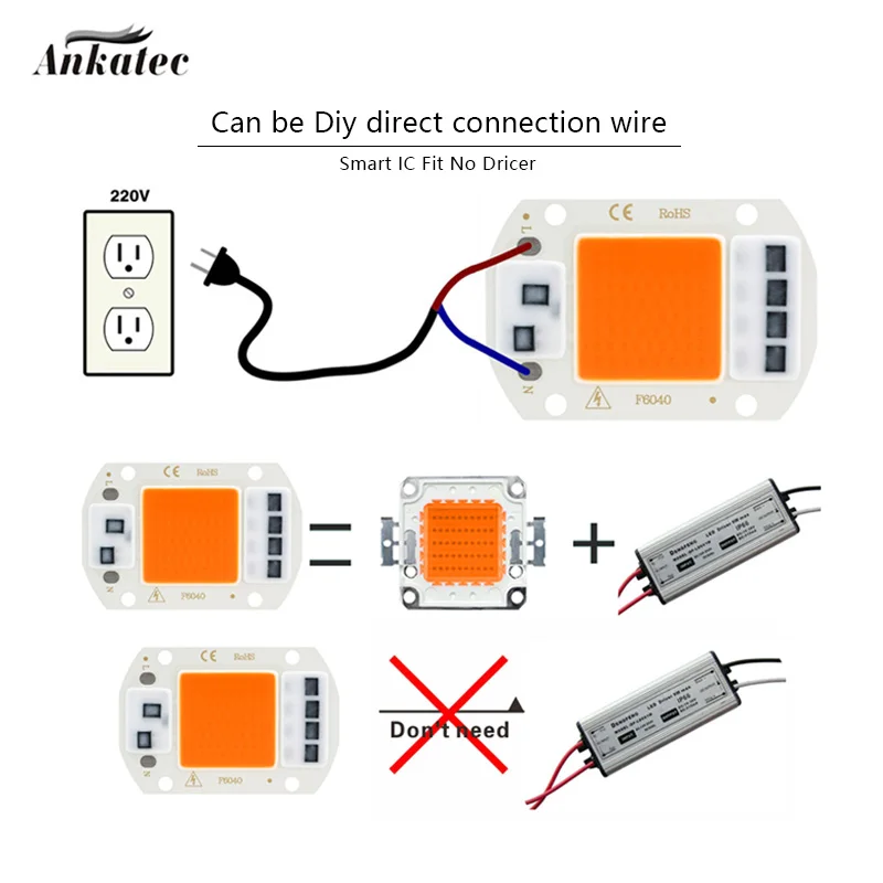 20W 30W 50W Led Grow COB Chip AC 110V 220V380-840nm Full Spectrum Plant Grow Light for Vegetables Seedlings Bloom Indoor Plants