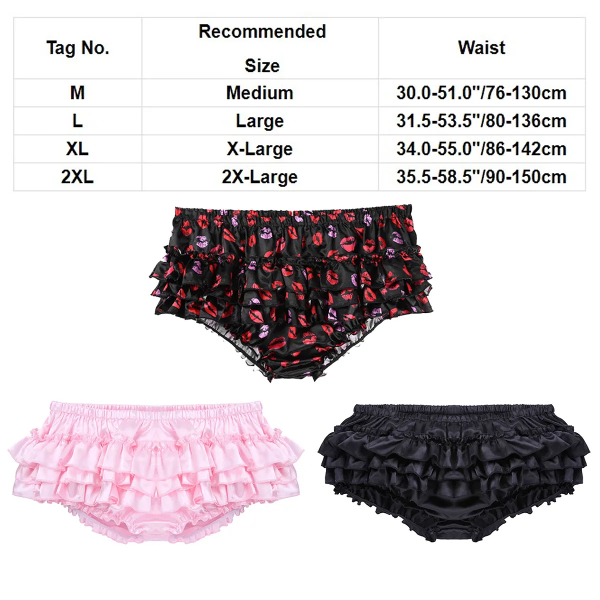 Soft Shiny Satin Ruffled Bloomers Crossdressing Men Lingerie Tiered Skirted Bikini Briefs Sissy Panties for Male Gay Underwear Mens Underwear