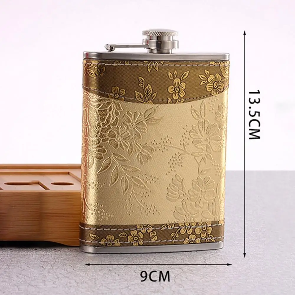 Stainless Steel Hip Flask 8oz Portable Liquor Whiskey Pocket Bottle Hip Flask Beautiful Flower Pattern Funnel Cup Gift Box Set