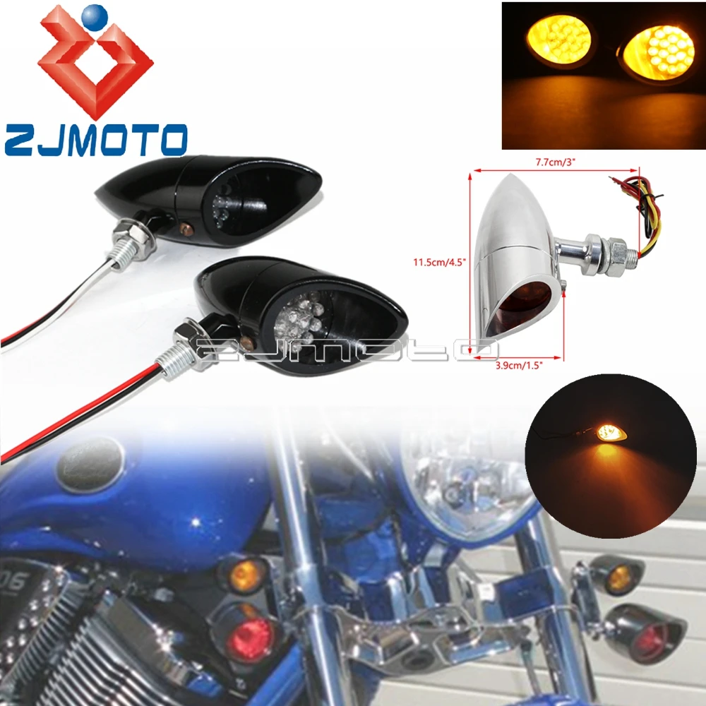 

12V Motorcycle LED Turn Signal Light Amber Indicators Blinker Lamp For Harley Cafe Racer Bobber Chopper Softail Cruiser Aluminum