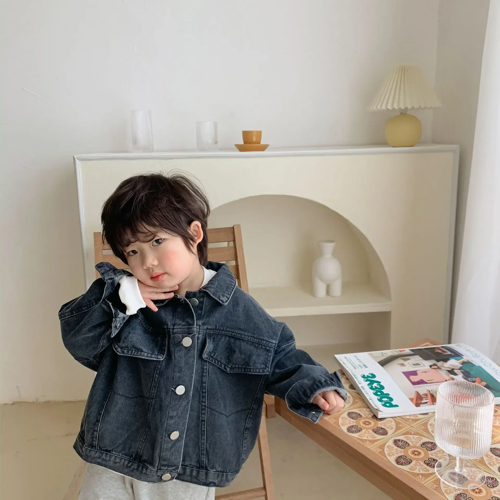 6704-1 Children's Denim Jacket Spring and Autumn Korean Girl's Denim Jacket Casual Loose Boy's Coat Cardigan. 4